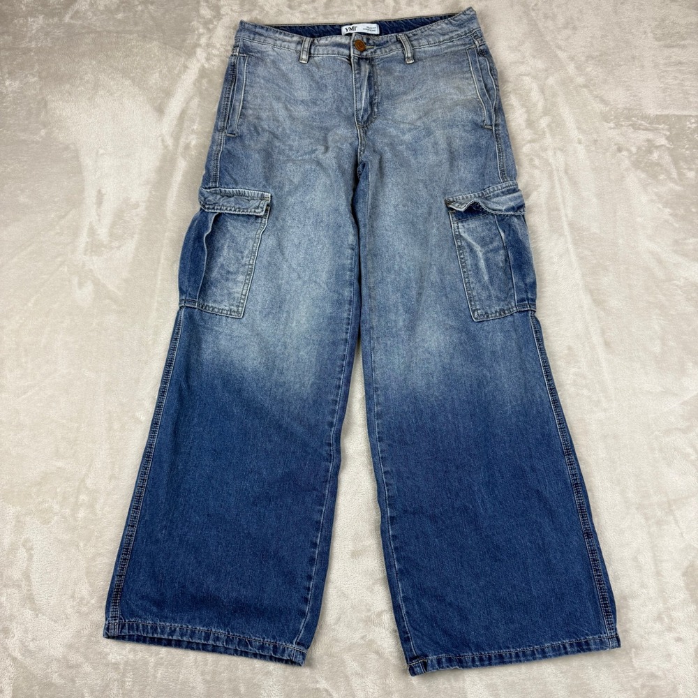 YMI Cargo Jeans Women 7/28 (31x30) Wide Leg Blue Ombre Denim Baggy Skater Y2K